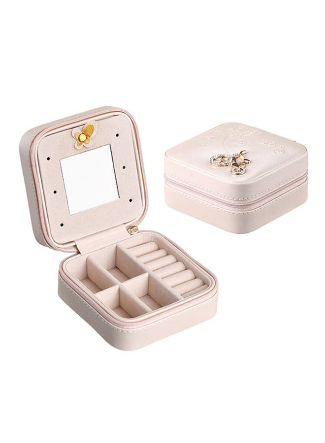 Small Portable Travel Jewelry Box With Mirror Pink