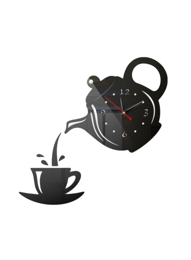 DIY Acrylic Teapot Mirror Wall Clock Sticker Black 35*35cm