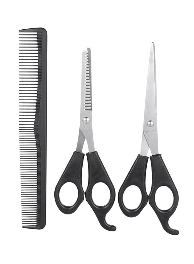 Pack Of 3 Hair Cutting And Thinning Scissors Set With Comb Black 19x2x7cm