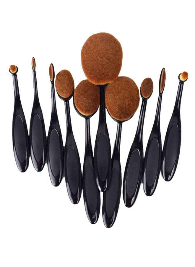 10-Piece Toothbrush Shape Makeup Brush Set Black/Brown