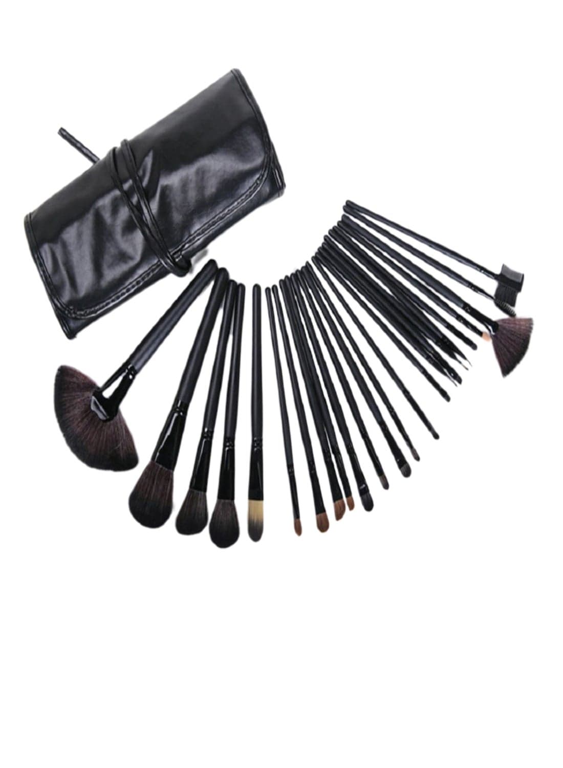 24-Piece Makeup Brush Set With Bag And Face Cleansing Puff Black