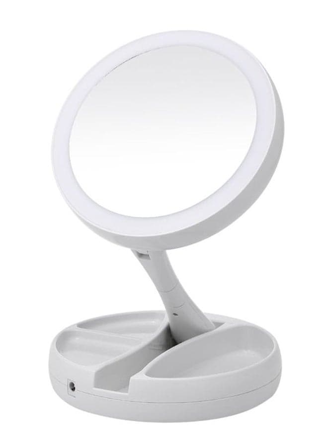 Tri-Fold LED Lighted Stand Desk Mirror White/Clear