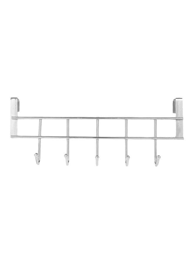 5 Hook Door Hanger Rack Silver 25.4x10x6centimeter