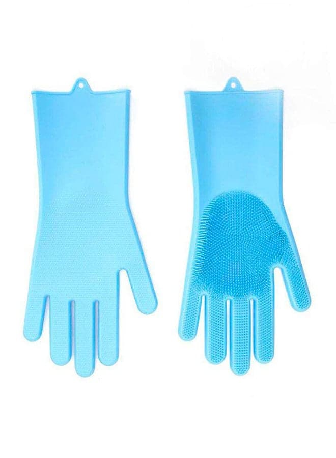 Magic Silicone Gloves With Wash Scrubber Blue 13.6 x 6.1inch