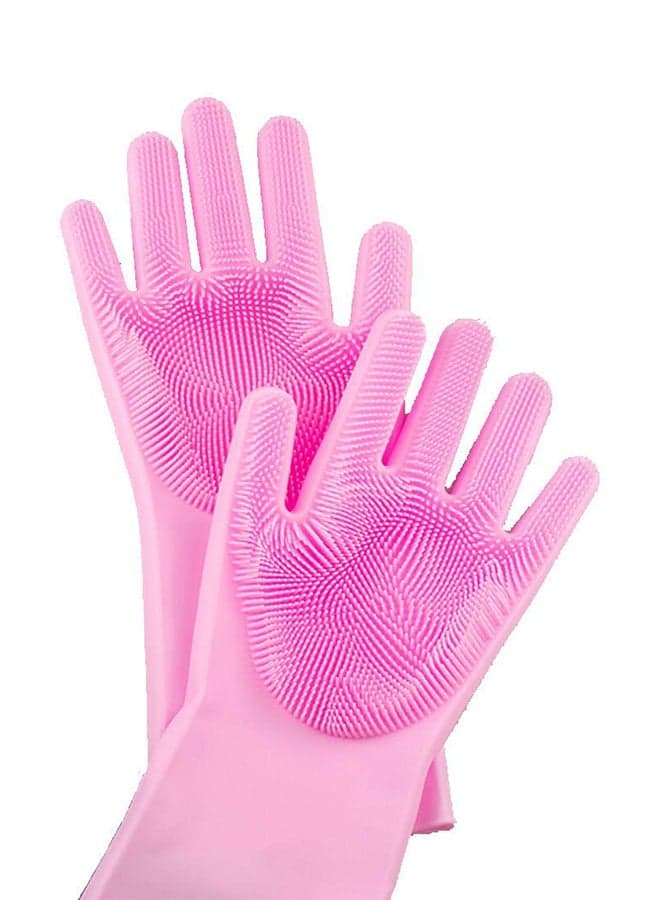 Magic Silicone Gloves With Wash Scrubber Pink 35.7 x 16.5centimeter
