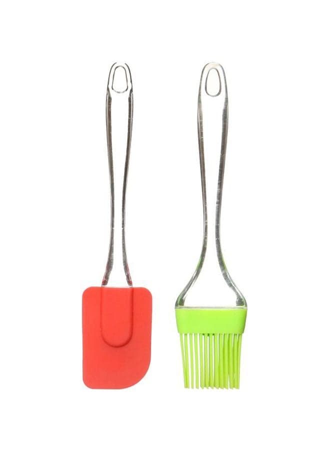2-Piece Silicone Brush And Spatula Set Clear/Red/Green