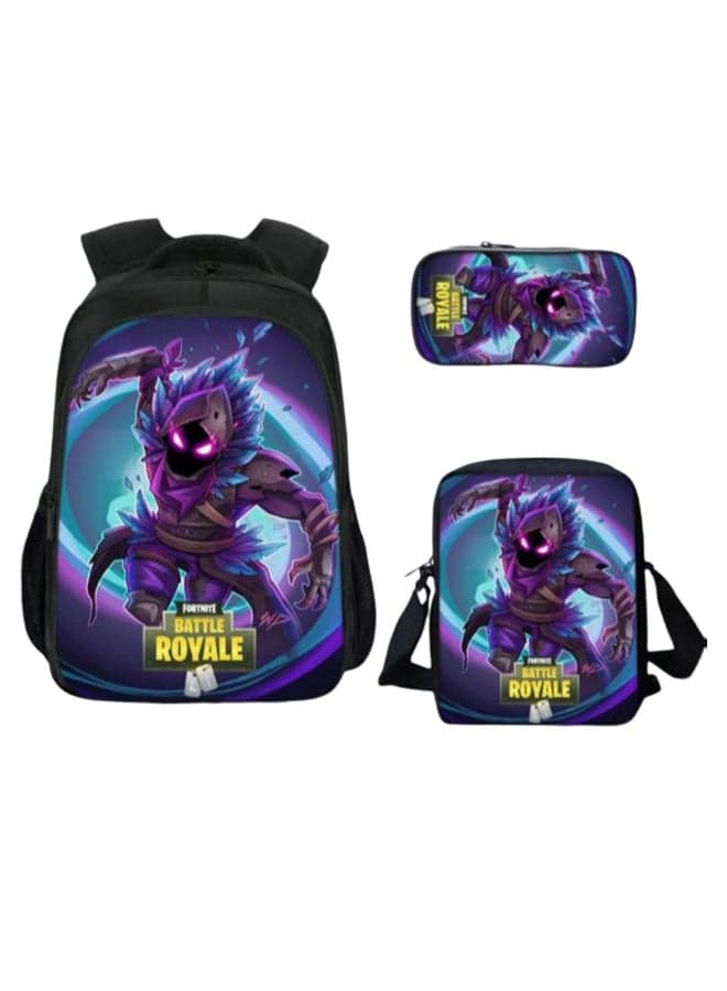 3-Piece 3D Print Insulated Lunch Backpack Set Multicolour
