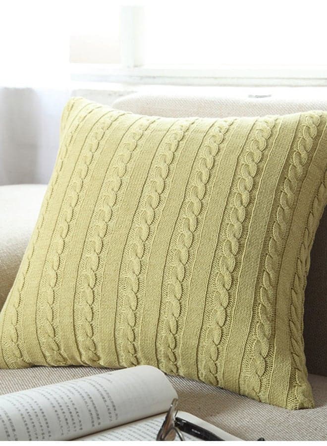 Solid Color Knitted Throw Cushion Cover Yellow 45x45centimeter