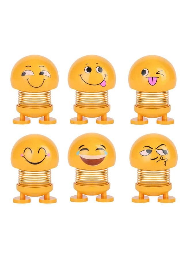 6-Piece Smiley Emoji Bobblehead For Car Decoration Set