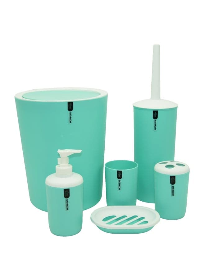6-Piece Bath Ensemble Set Cyan Blue/White 20x20x25centimeter
