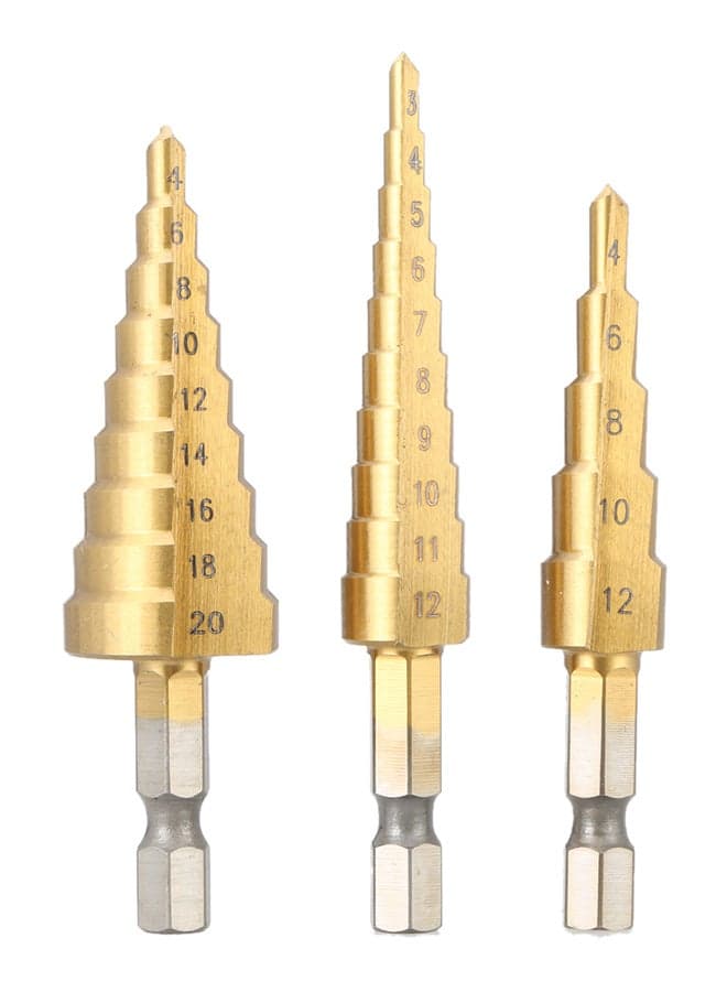 3-Piece Titanium Coated Drill Bit Set Gold/Silver