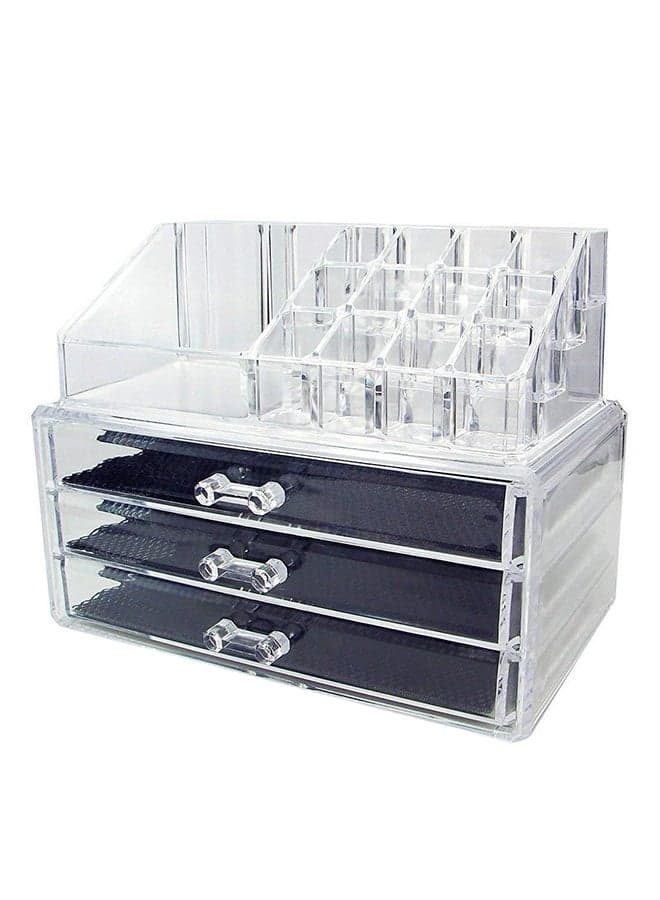 3 Drawer 16 Grid Makeup And Cosmetic Organizer Clear