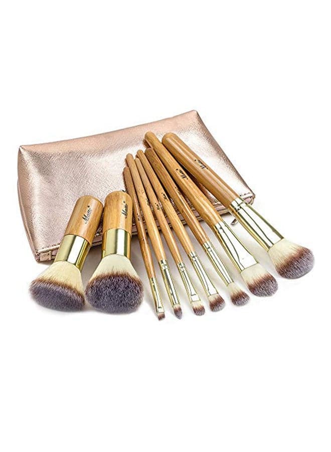9-Piece Makeup Brush Set With Travel Bag Brown