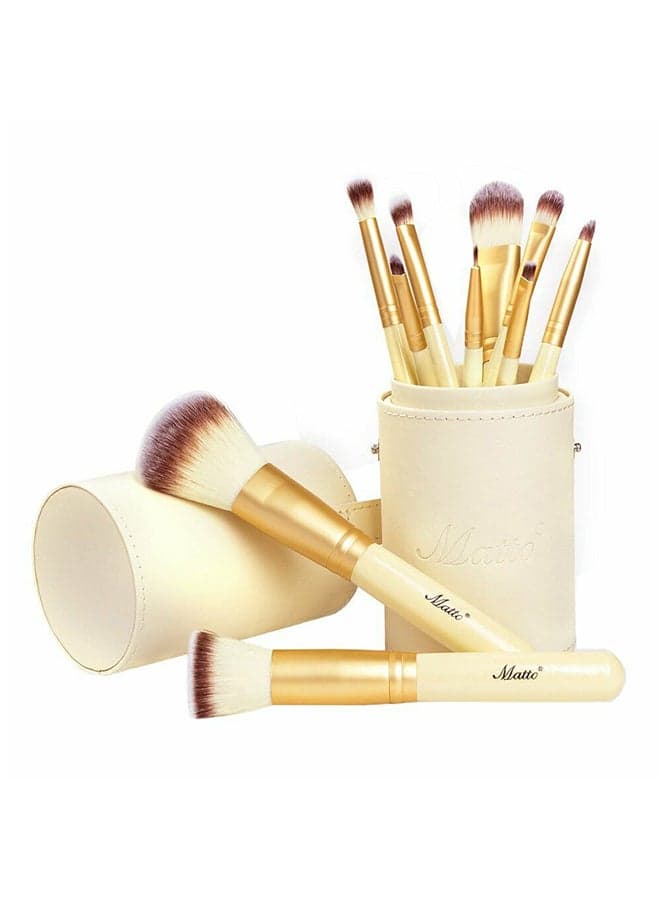 10-Piece Makeup Brush Set With Holder Gold
