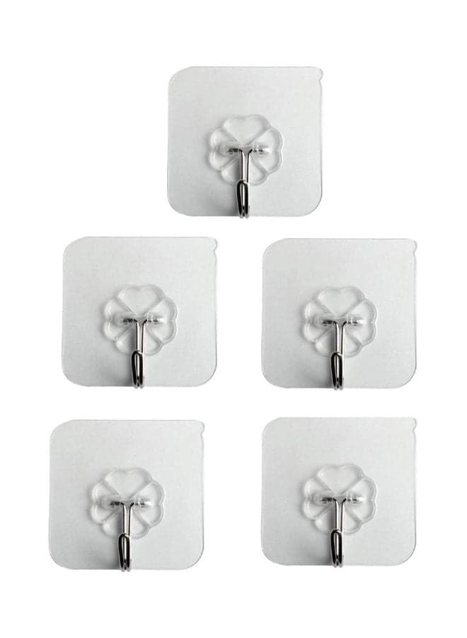 5-Piece Self-Adhesive Hook Set Clear 5x5centimeter