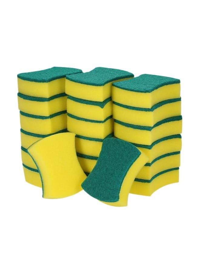 20-Piece Double Faced Sponge Green/Yellow 10x7x3cm
