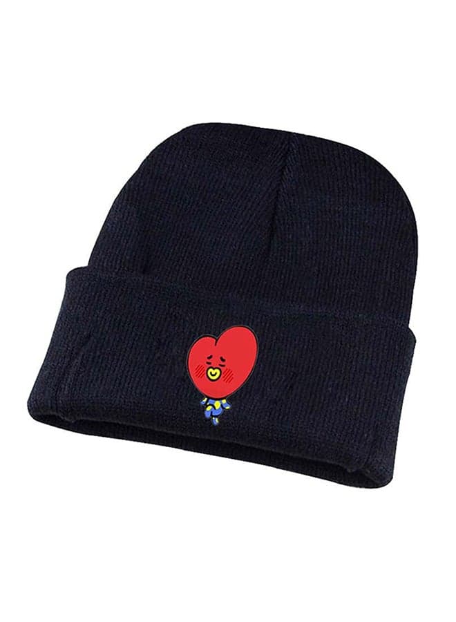 Cartoon Printed Knitted Cap Black