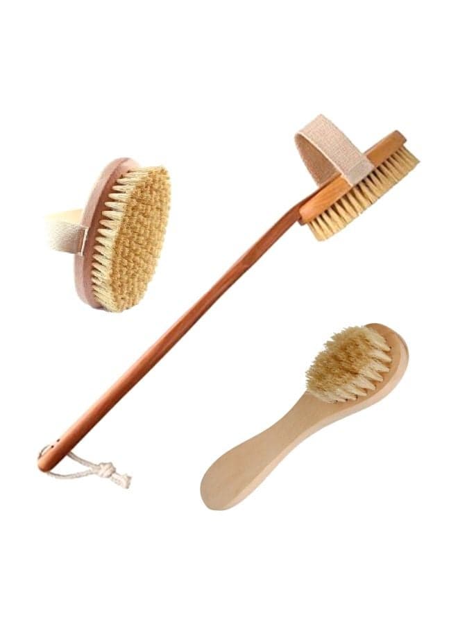 2-Piece Dry Body Brush With Detachable Handle Set Beige