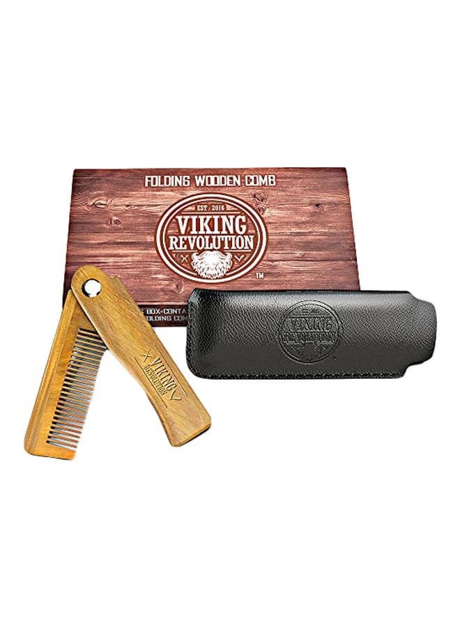 Folding Beard Comb With Carrying Pouch Brown
