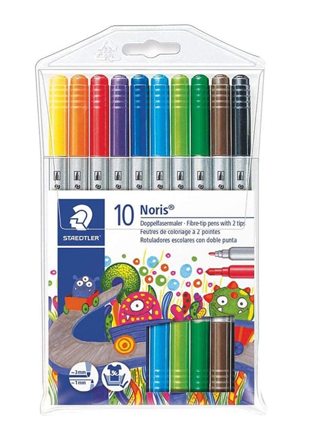 Double-Ended Fiber Tip Pen Set, Pack Of 10 Multicolour