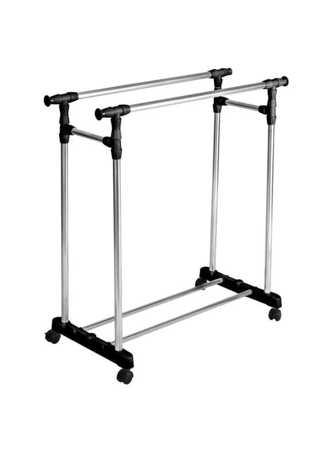 Double Pole Extendable Clothes Rack Hanger Silver
