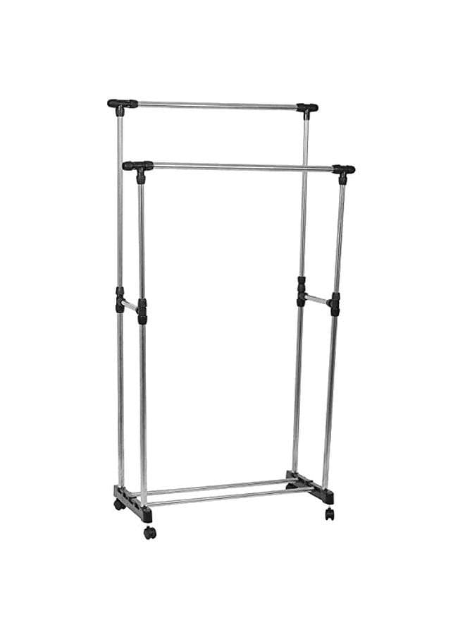 Double Pole Extendable Clothes Rack Hanger Silver