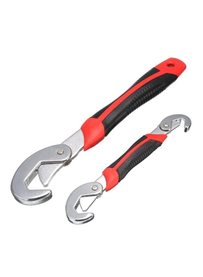 2-Piece Multi Function Adjustable Steel Wrench Red/Black/Silver