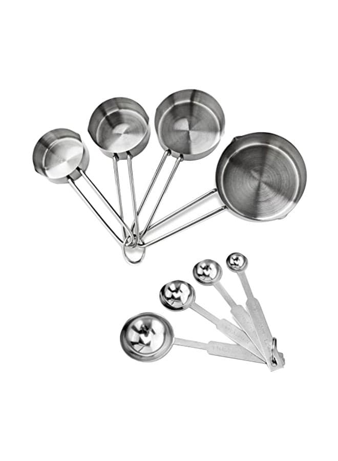 8-Piece Measuring Spoon And Measuring Cup Set Silver 500grams