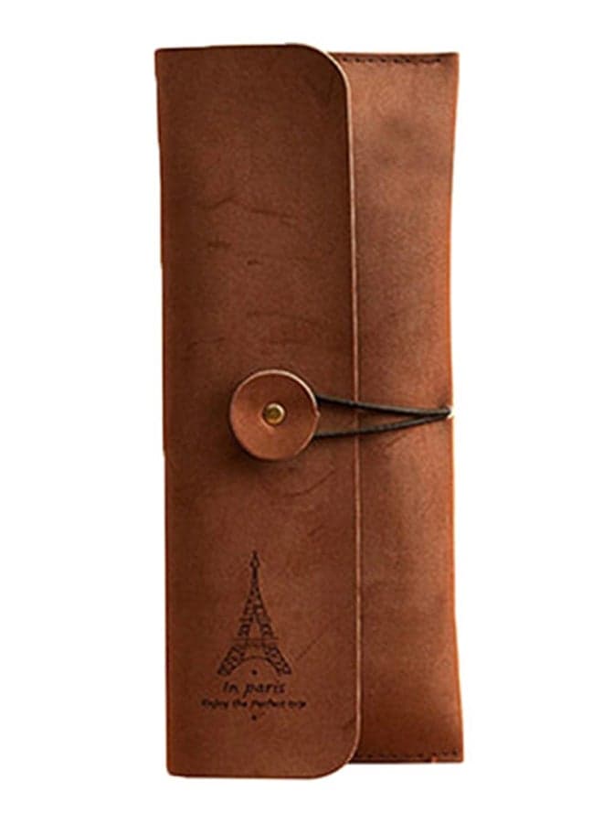 Suede Eiffel Tower Pattern Bag Pen Bag Brown