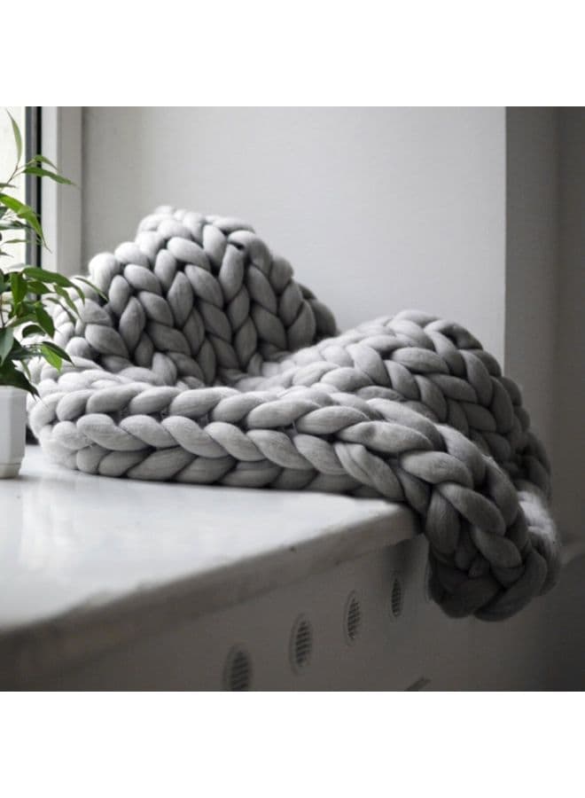 Giant Yarn Knitted Manual Weaving Blanket acrylic Grey