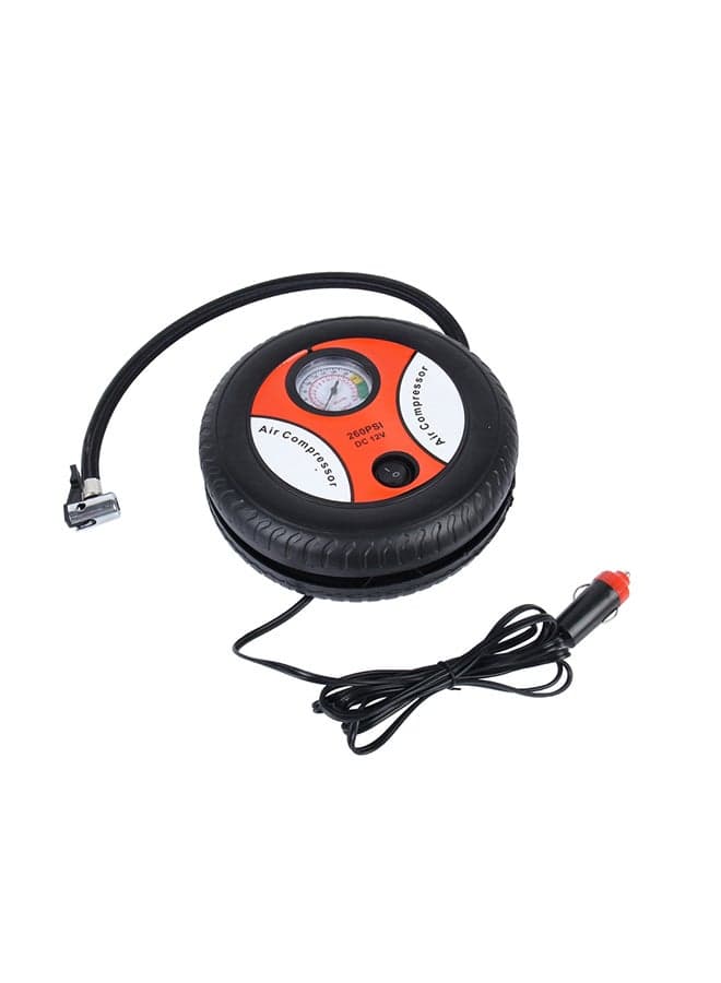12V 10A Tire Shape Air Pump With Gauge and Three Nozzle Adapters