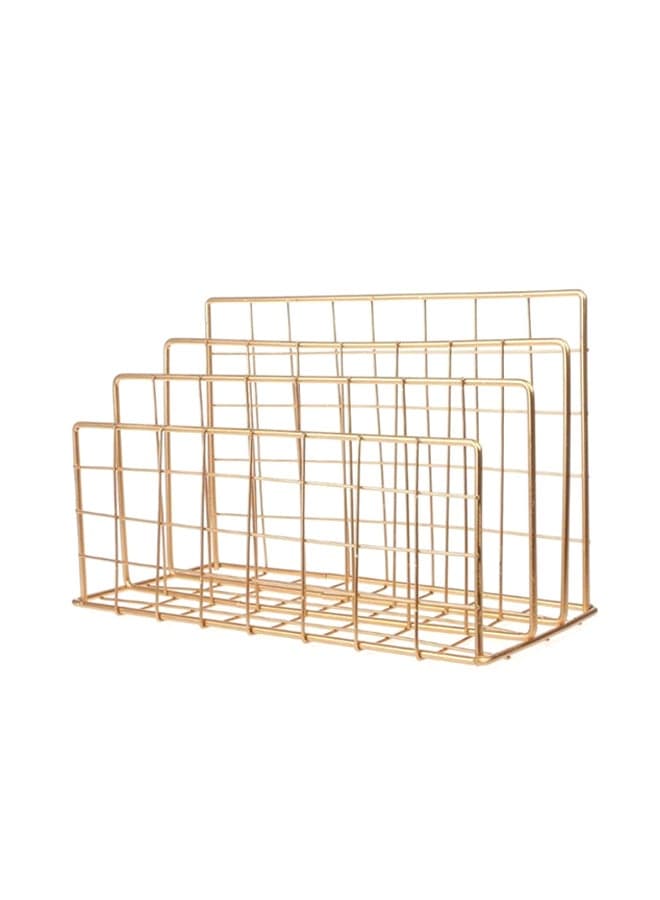 Magazine Holder Grid Iron Desktop Storage Rack Gold