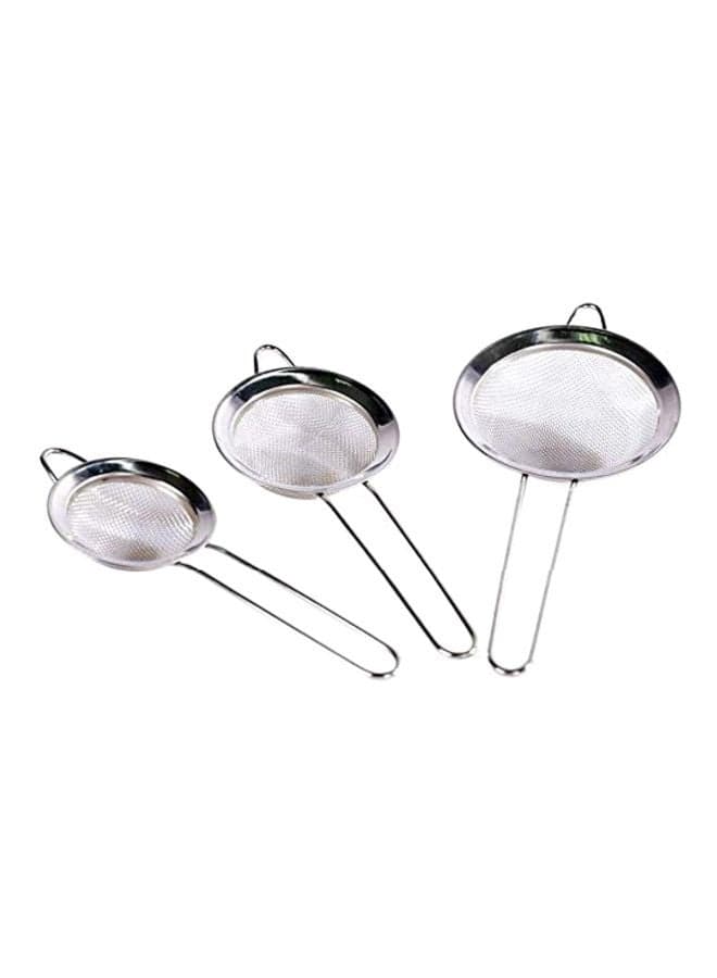 3-Piece Stainless Steel Tea Strainer Set Silver