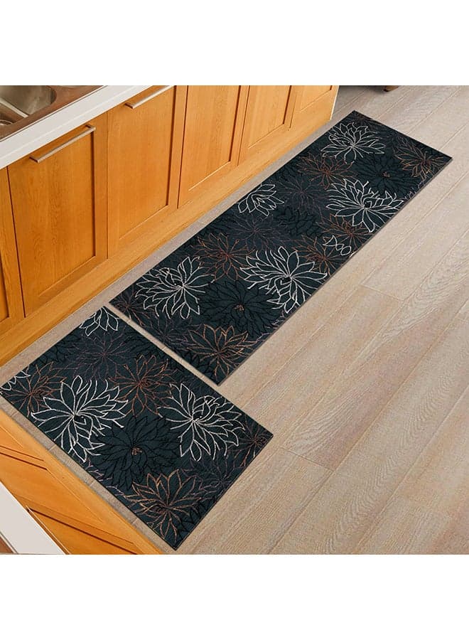 Flower Pattern Non-slip Floor Mat Black 40x60cm