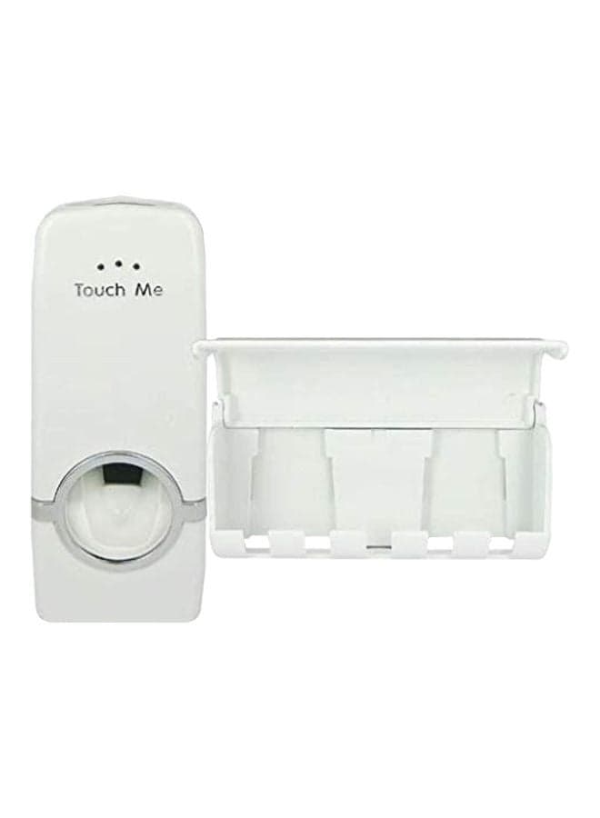 2-Piece Toothpaste Dispenser With Toothbrush Holder White