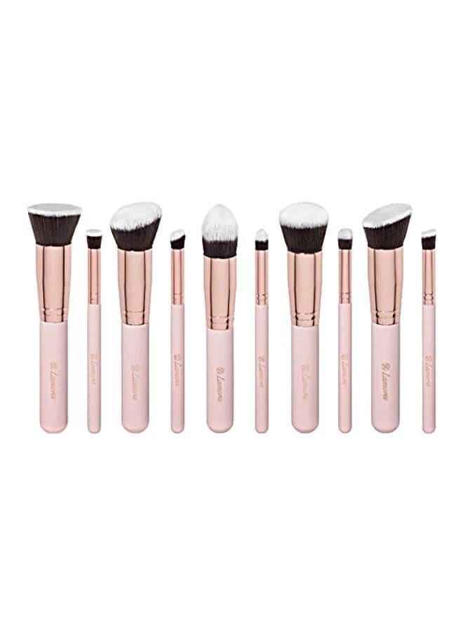 Pack Of 10 Professional Face Make Up Brush Set Pink/Rose Gold/Black