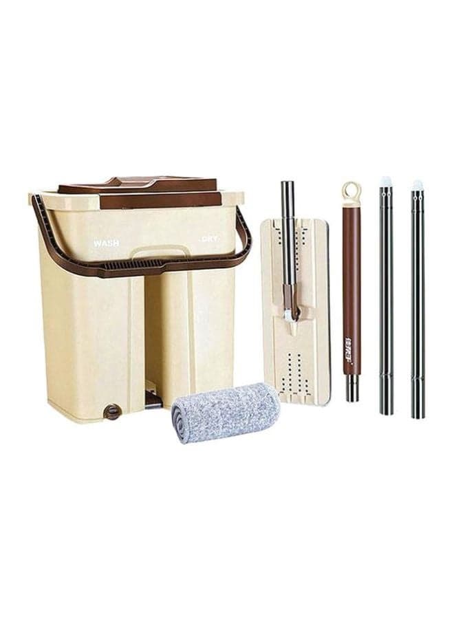3-Piece Stainless Steel Mop With Bucket Set Beige/Brown/Silver