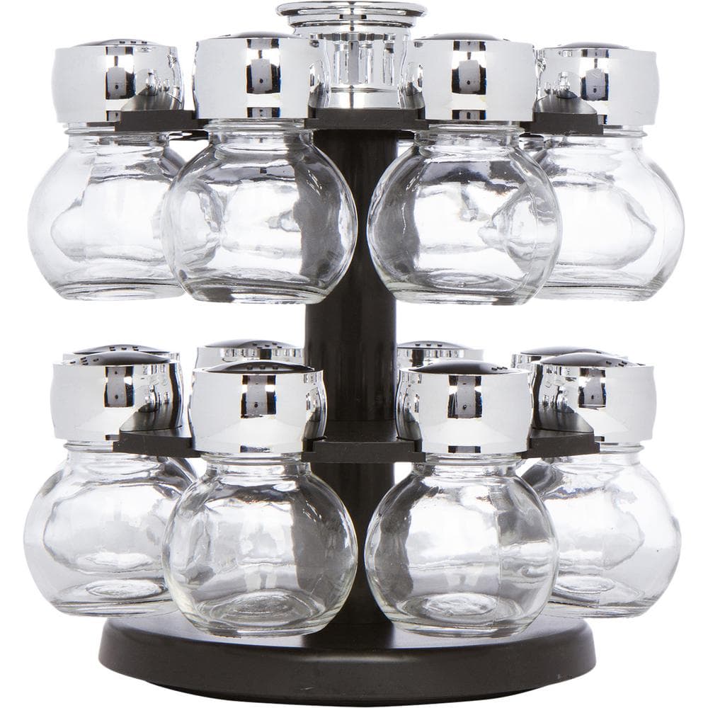 16 Piece Glass Spice Jar Rack Set Clear 8.4 x 8.4 x 9.2inch