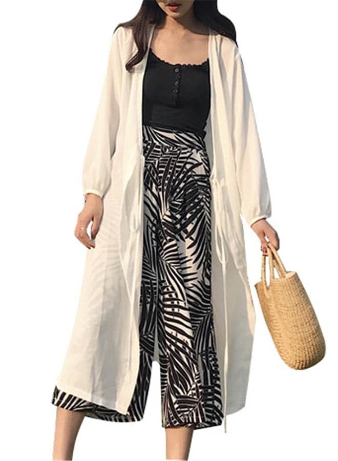 Solid Colour Long Sleeve Shrug White