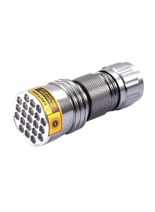 21 LED Ultra Violet Flashlight With Zoom Function Silver 8.57 x 3.5cm