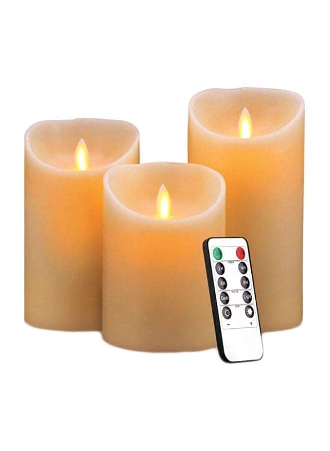 3-Piece Real Wax Flickering Wick Electric LED Candle Gift Sets With Remote Control Yellow