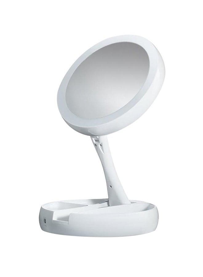 Foldable Magnification Makeup Mirror With Led Light White
