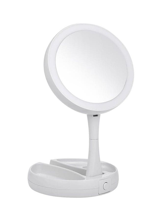 Foldable Magnification Makeup Mirror With Led Light White