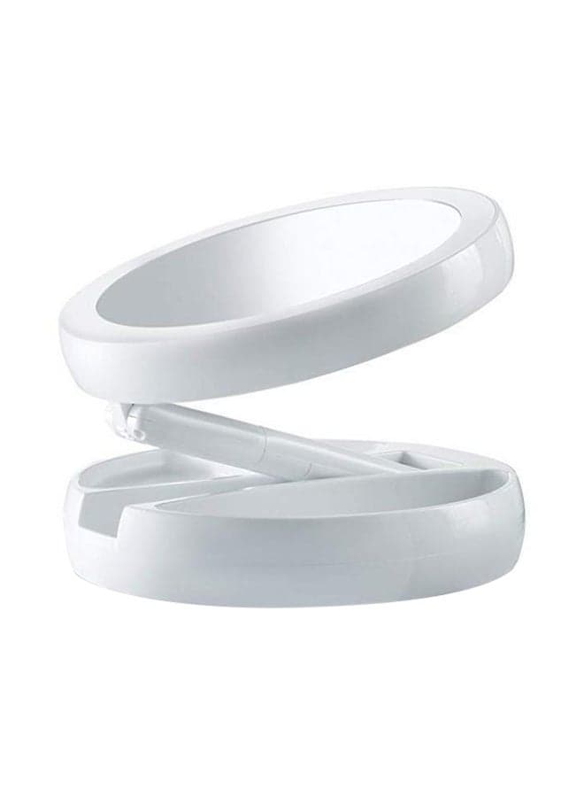 Foldable Magnification Makeup Mirror With Led Light White