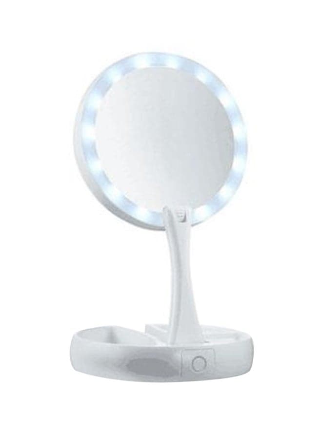 Foldable Magnification Makeup Mirror With Led Light White