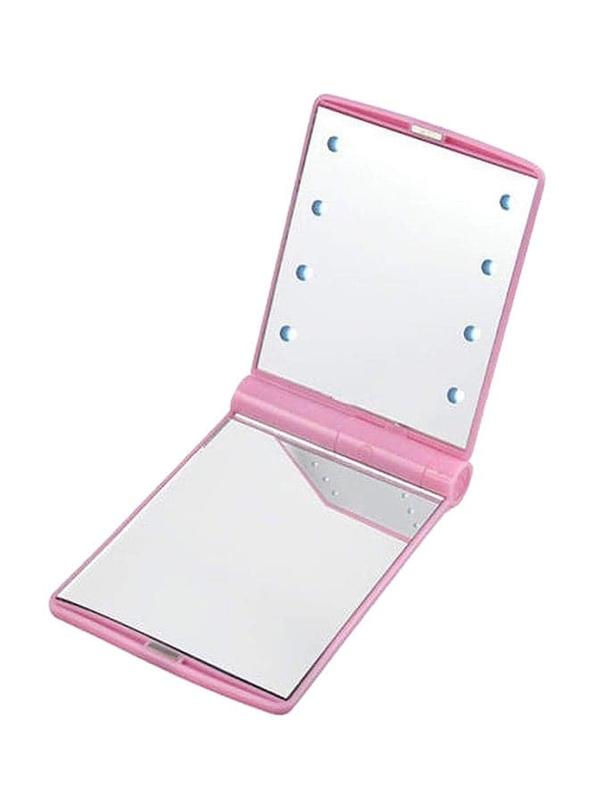 Portable 8 Led Mini Makeup Mirror With Cloth Bag Pink