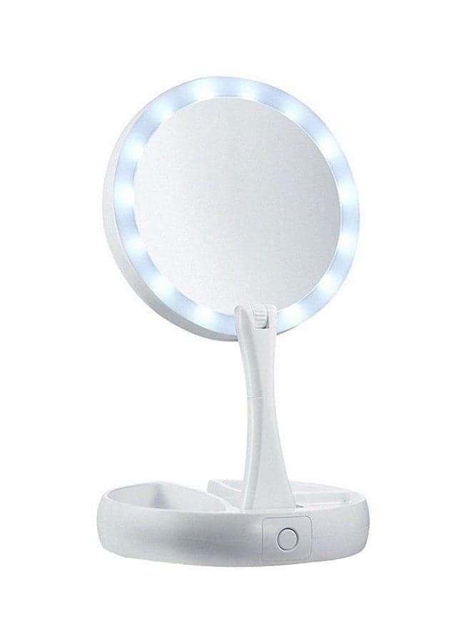 Foldable Magnification Makeup Mirror With Led Light White