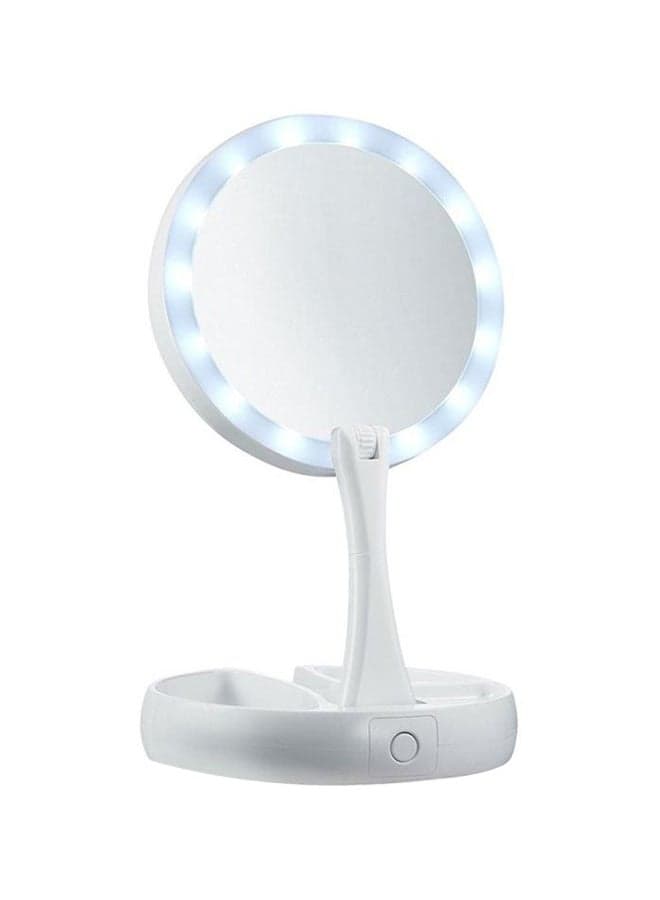 Foldable With Led Light And Magnification Makeup Mirror For Travel White