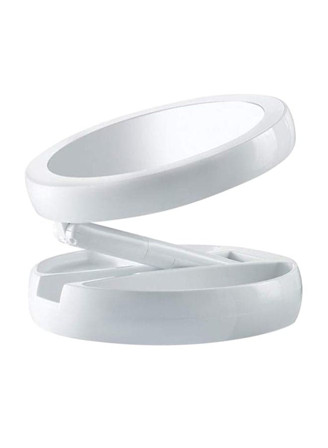 Foldable Magnification Makeup Mirror With Led Light White