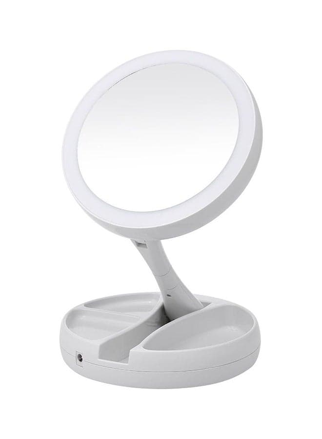 Foldable Magnification Makeup Mirror With Led Light White